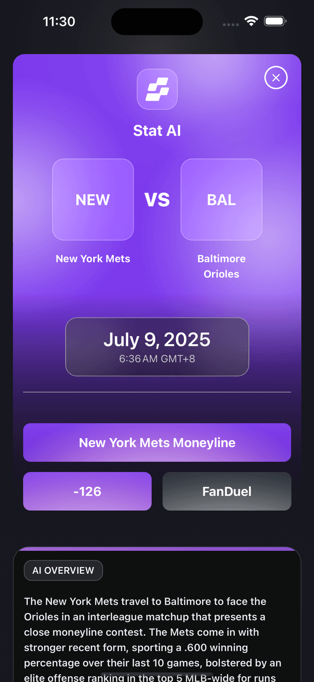 StatAI App Analysis Screen